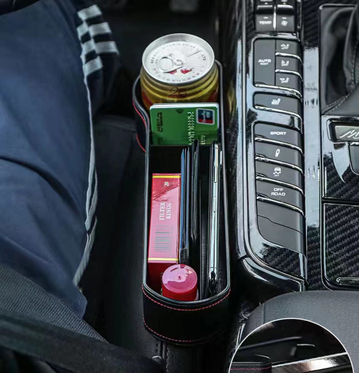 車のサイド収納ボックス PUレザーカーシート隙間収納ボックス カー用品 多機能大容量カーシートサイドバッグ、携帯電話、ドリンク、キャッシュカード、キーを収納 リモコンPUレザーカーシート収納バッグ ドリンクホルダー付き