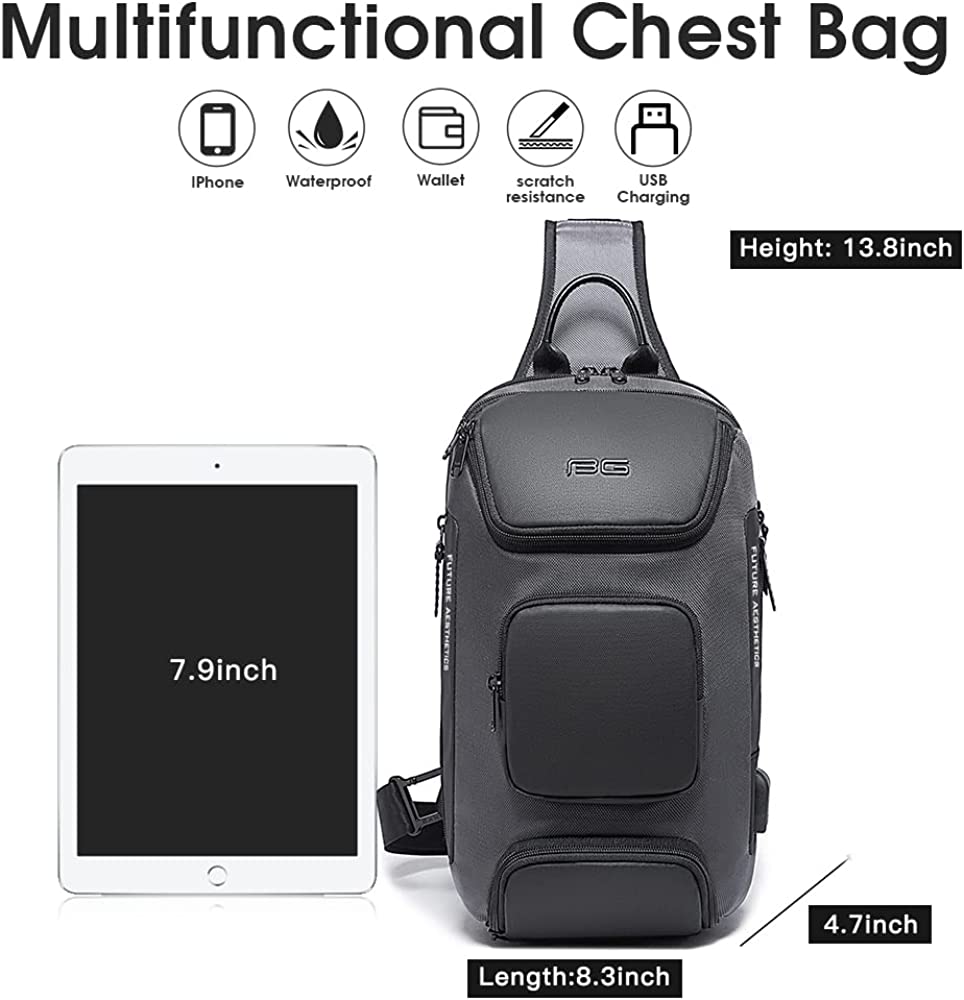 防水 スリングバッグ メンズ チェストバッグ ショルダーバッグ クロスボディ スリングバックパック 男性用 USB付き