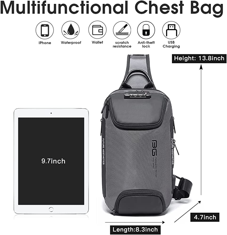 防水 スリングバッグ メンズ チェストバッグ ショルダーバッグ クロスボディ スリングバックパック 男性用 USB付き