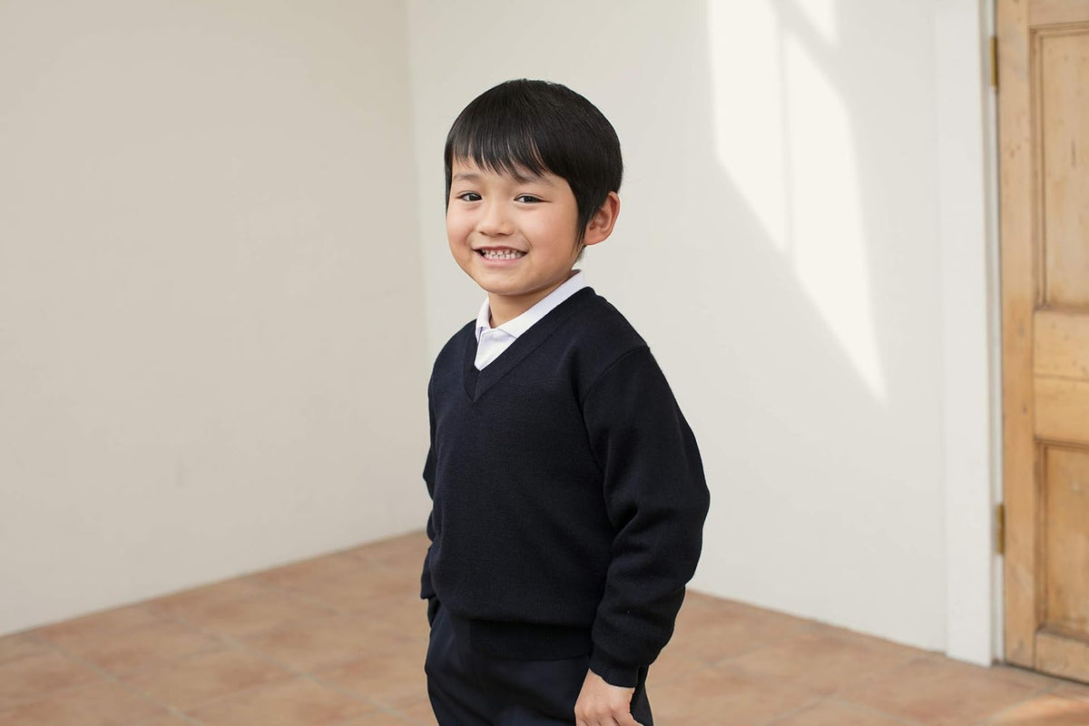 子供セーターニット無地ネイビーアクリル100%学校生徒小学生中学生制服通学